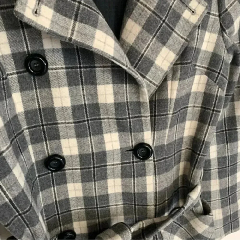 Dolce & Gabbana Vintage Wool Grey Check Plaid Belted Coat 8 - Picture 13 of 16